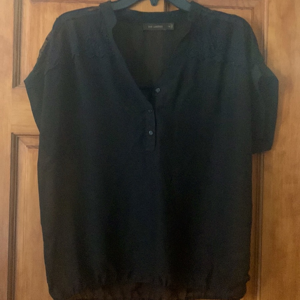 Short Sleeve Black poly/lace Shirt